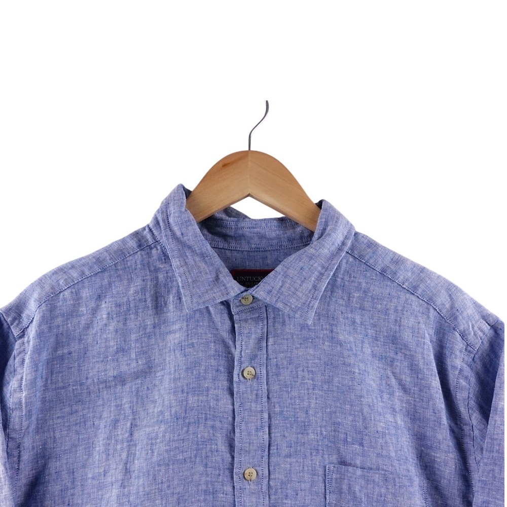 UNTUCKit Men's Blue Linen Slim Fit Short Sleeve Shirt XX-Large Preppy Breathable